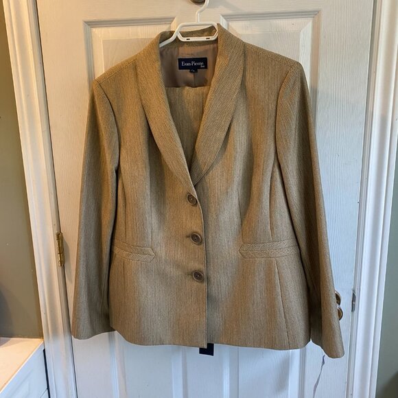 NWT Evan-Picone Pant Suit 18 40" waist Dijon Brown Port Elizabeth Shawl Collar - Picture 1 of 16